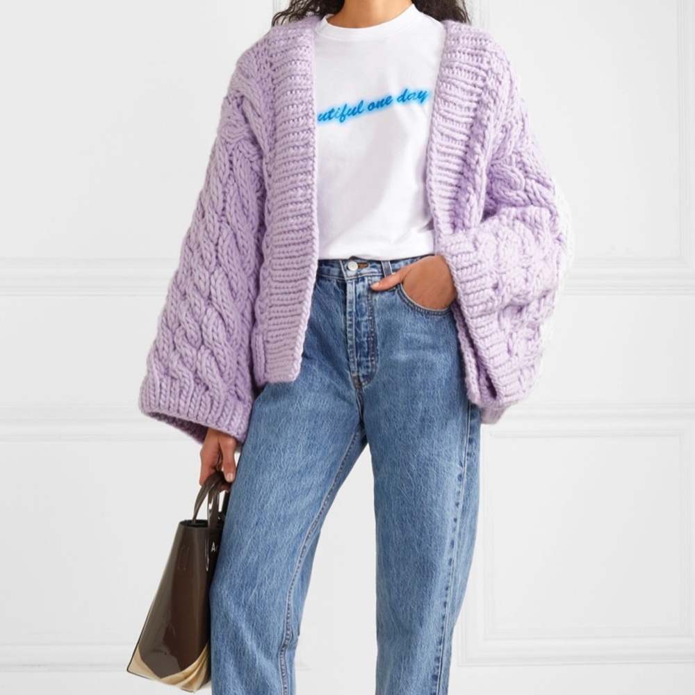 I LOVE MR. MITTENS cable-knit Wool Cardigan in Lilac